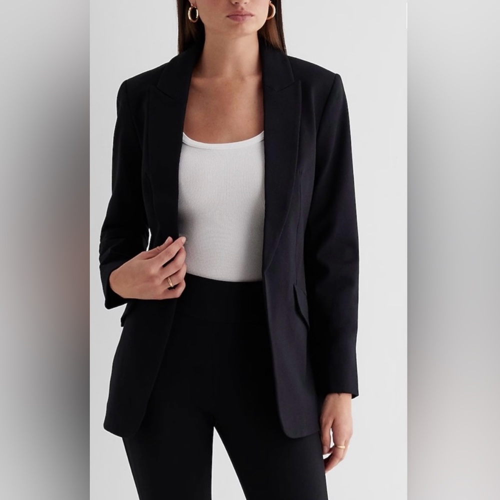 NWT Express Columnist Open Front Boyfriend Blazer Black SZ M